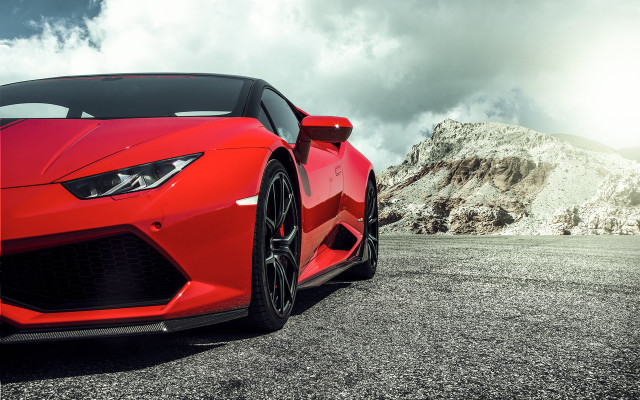 Red sports car mountains clouds free wallpaper - medium preview image