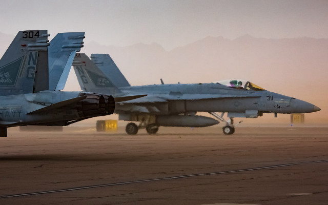Fighterjet sunset mountains person tarmac free wallpaper - medium preview image