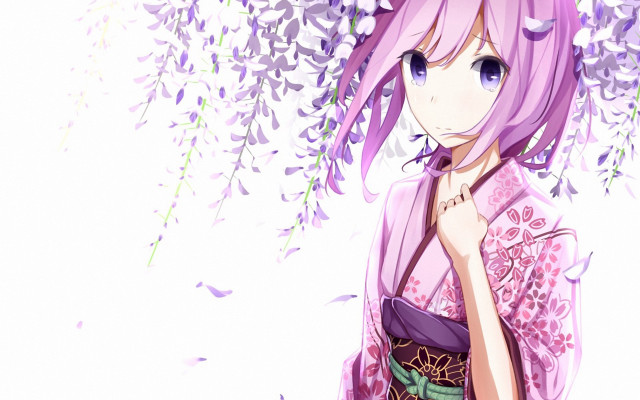 Purple hair pink dress anime free wallpaper - medium preview image