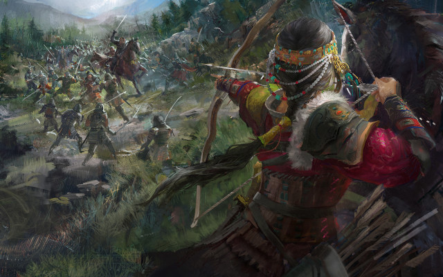 Group people horse archer fantasy free wallpaper - medium preview image