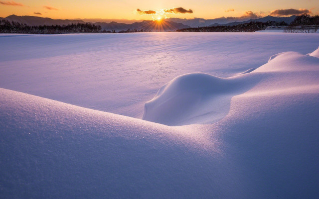 Snow covered field sunset clouds free wallpaper - medium preview image