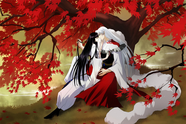 Anime couple fall leaves forest free wallpaper - medium preview image
