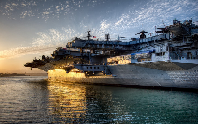 Large ship sunset clouds backlit free wallpaper - medium preview image