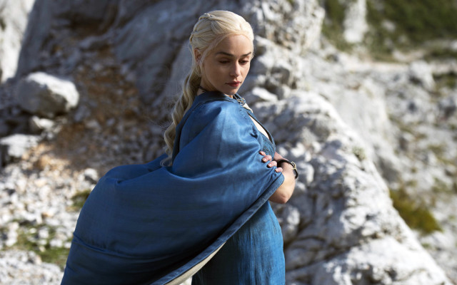 Woman blue dress rock formation free wallpaper - medium preview image
