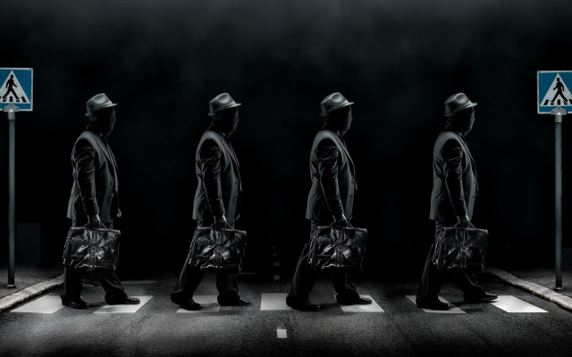 Group people crossing street blue free wallpaper - medium preview image