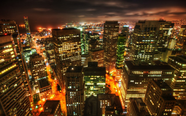 City night lights buildings cloudy free wallpaper - medium preview image