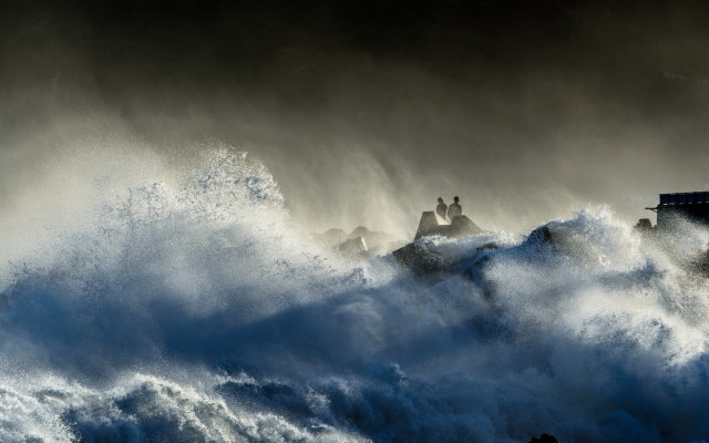 Stormy lighthouse wave people building free wallpaper - medium preview image