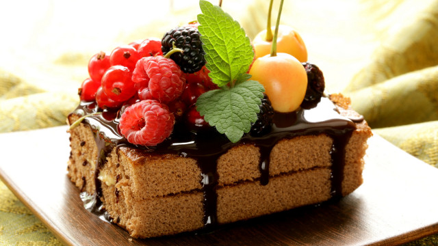 Cake chocolate icing fruit plate #2 free wallpaper - medium preview image