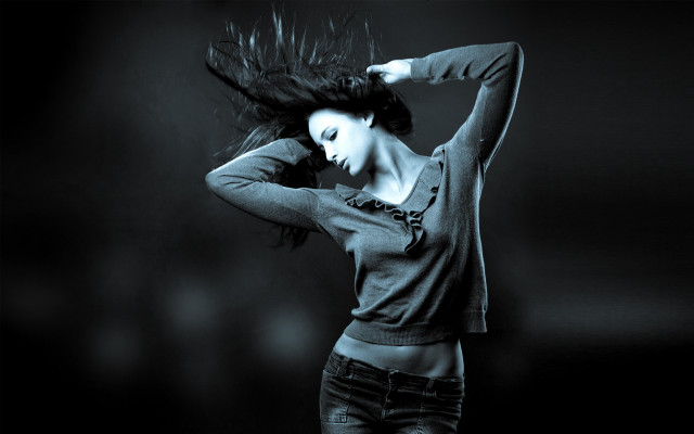 Woman blowing hair black and free wallpaper - medium preview image