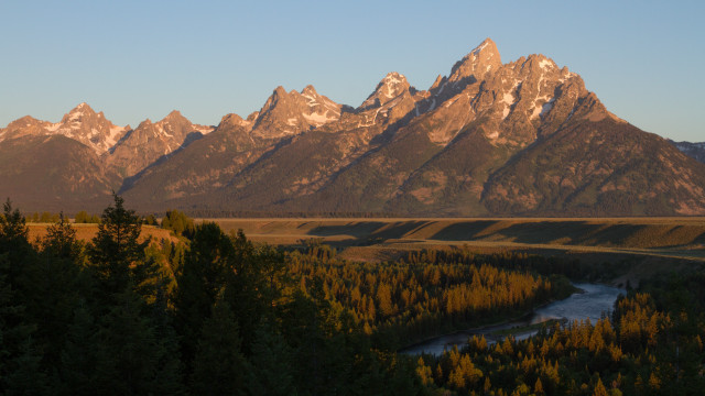 Mountain range river forest sky free wallpaper - medium preview image