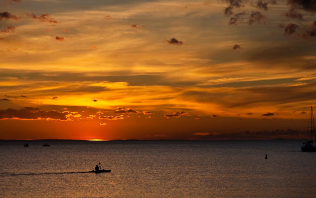 Sunset boat water clouds pastel free wallpaper - medium preview image