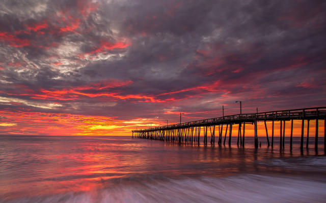 Pier sunset red sky water free wallpaper - medium preview image