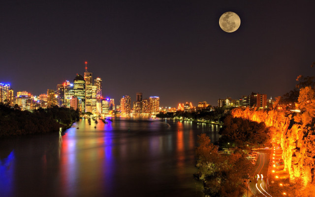 Full moon city skyline river free wallpaper - medium preview image