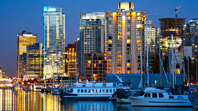 Vancouver harbor night cityscape reflection free wallpaper - medium preview image