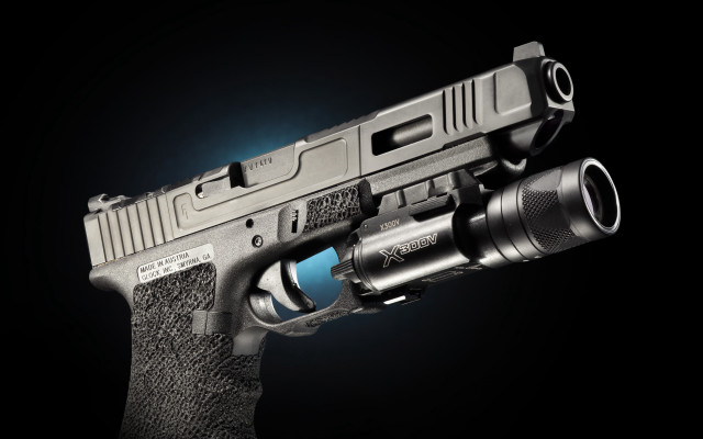 Gun flashlight dark background blue free wallpaper - medium preview image