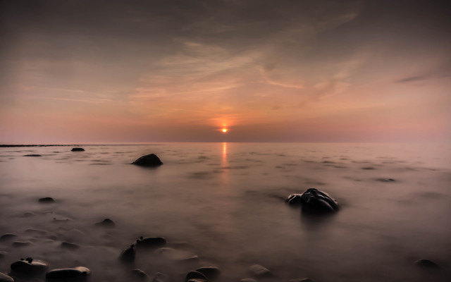 Sunset water rocks clouds horizon #3 free wallpaper - medium preview image