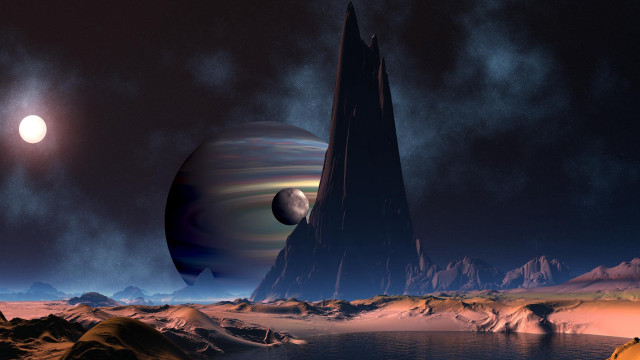 Distant planet moon city night free wallpaper - medium preview image