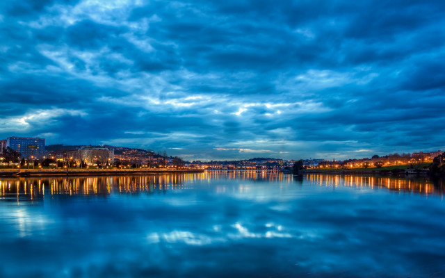Lake city bridge clouds matte free wallpaper - medium preview image