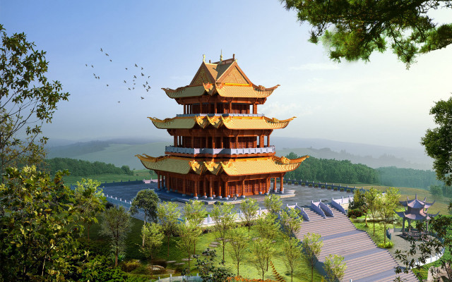 Tall building tower park trees free wallpaper - medium preview image