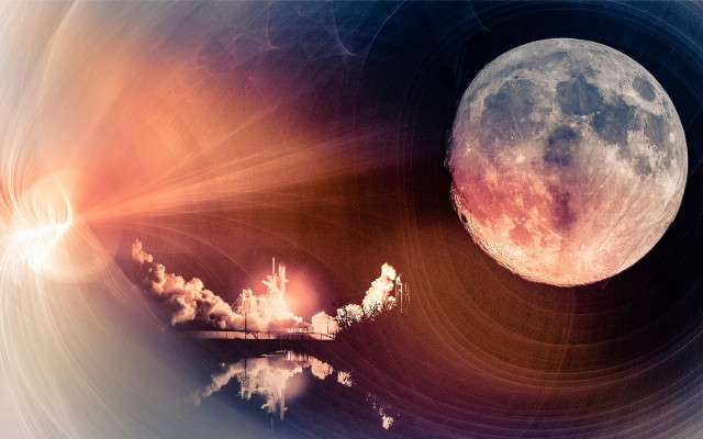 Space shuttle moon reflection night free wallpaper - medium preview image