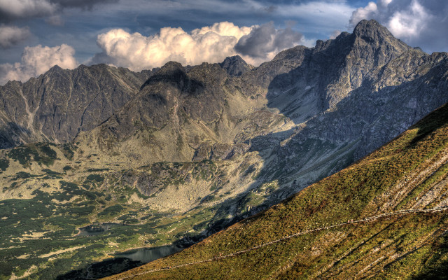 Mountain range clouds grassy fence #2 free wallpaper - medium preview image