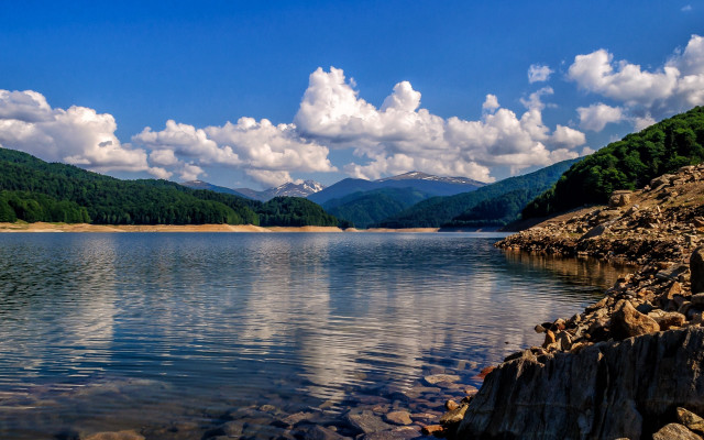 Lake mountains rocks blue sky #2 free wallpaper - medium preview image
