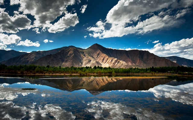Mountain lake forests clouds sky free wallpaper - medium preview image