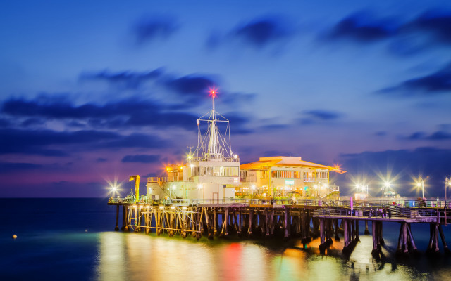 Pier building lights night clouds free wallpaper - medium preview image