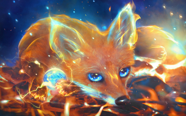 Fox blue eyes glowing orb free wallpaper - medium preview image