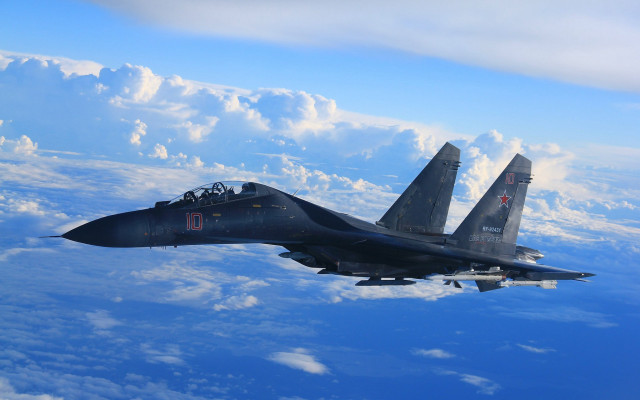 Fighter jet clouds ocean sunset free wallpaper - medium preview image