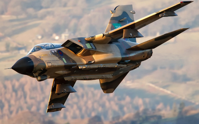 Fighter jet mountains forests skyline free wallpaper - medium preview image