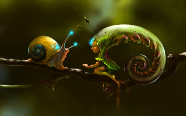 Snail branch green background craola free wallpaper - medium preview image