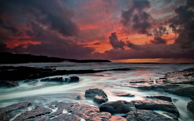 Sunset rocky beach cloudy sky #4 free wallpaper - medium preview image