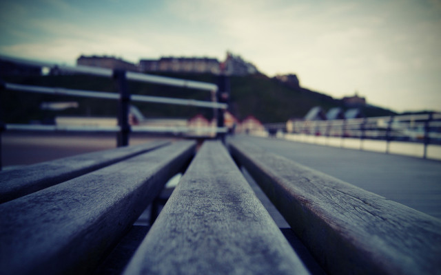 Wooden bench city dusk bascove free wallpaper - medium preview image