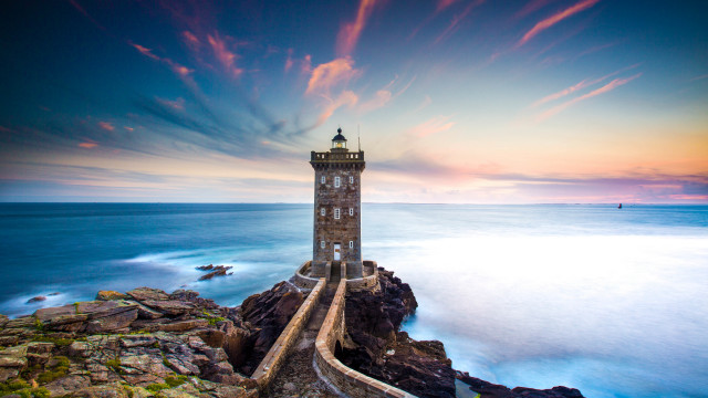 Lighthouse rocky cliff ocean sunset #7 free wallpaper - medium preview image