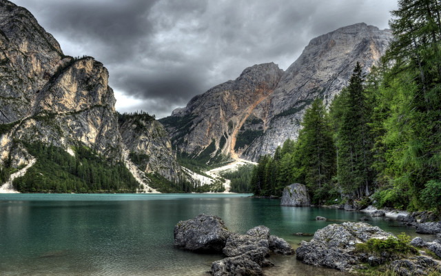 Lake mountains trees cloudy sky #30 free wallpaper - medium preview image