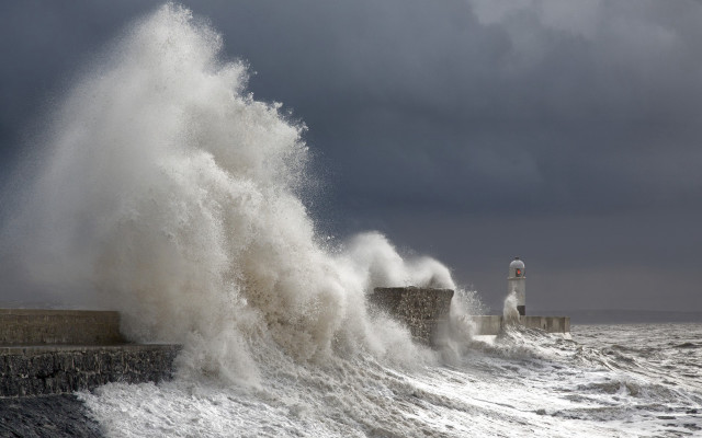 Wave wall lighthouses stormy precisionism free wallpaper - medium preview image