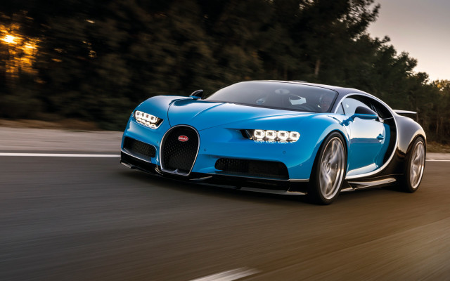 Blue bugatti sunset road trees free wallpaper - medium preview image