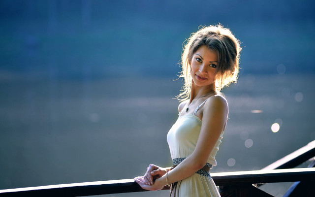 Woman white dress bridge portrait free wallpaper - medium preview image