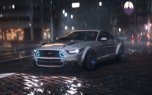 Mustang city night fog headlights free wallpaper - medium preview image