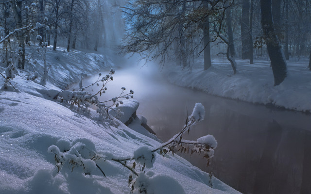 River snowy forest bare trees free wallpaper - medium preview image