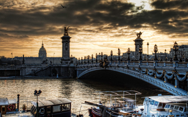 Bridge river boat clock tower free wallpaper - medium preview image