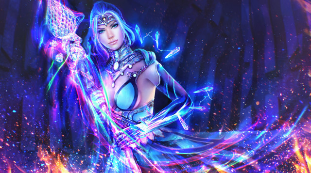 Woman sword fire stars blue free wallpaper - medium preview image