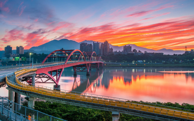 Bridge river city sunset skyline free wallpaper - medium preview image