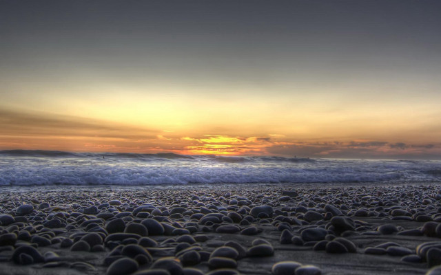 Beach rocks sunset wave landscape free wallpaper - medium preview image