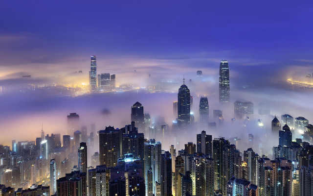 City skyline fog smoggy night free wallpaper - medium preview image