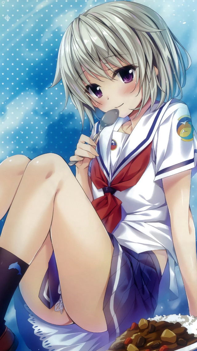 Girl uniform sitting table spoon free wallpaper - medium preview image