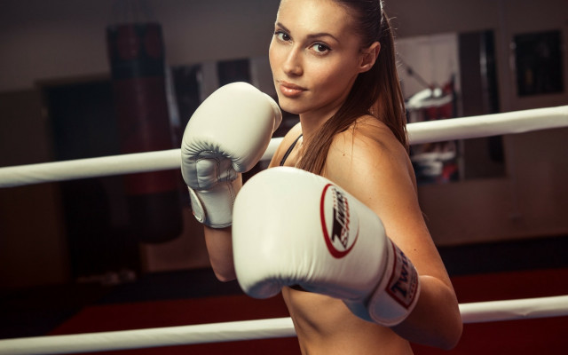 Woman boxing basketball glove hat free wallpaper - medium preview image