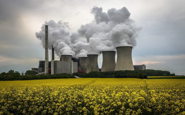 Factory yellowflowers field cityscape sunset free wallpaper - medium preview image