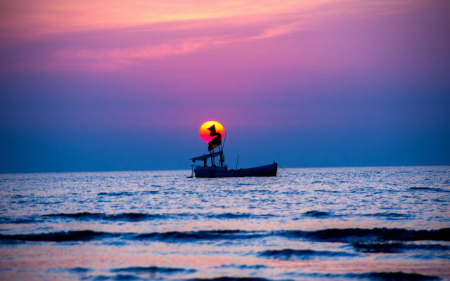 Boat person ocean sunset impressionist free wallpaper - medium preview image